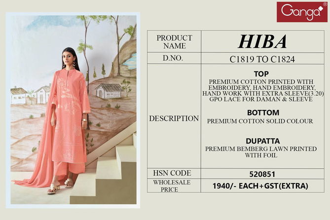 Hiba By Ganga Embroidery Premium Cotton Dress Material Wholesale Shop In Surat